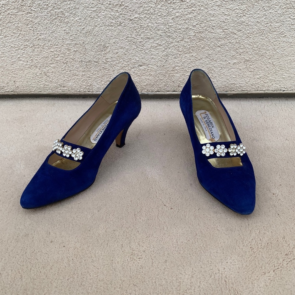Vintage Blue Suede Dress Heels
